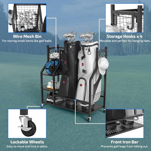 PLKOW Golf Bag Storage Garage Organizer, Extra Large Size Golf Bag Storage Stand and Golf Equipment Rack for Garage,Shed, Basement