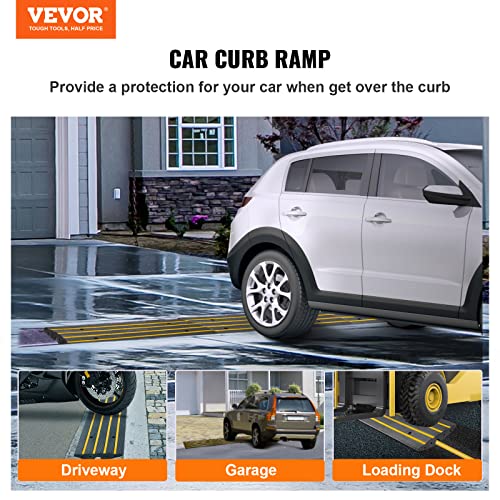 VEVOR Car Driveway Rubber Curb Ramps Heavy Duty 33069lbs Capacity Threshold Ramp 2.6 Inch High Cable Cover Curbside Bridge Ramp for Loading Dock Garage Sidewalk (1-Channel, 1Pack-Curb Ramp)