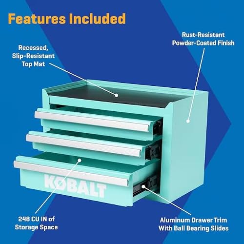 Mini 3-Drawer Steel Tool Box Teal