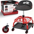 FreekyFit Rolling Stool with Red Wheels, Heavy Duty Garage Work Mechanic Rolling Shop Stool with Backrest, Adjustable Height 360°Swivel Roller Mechanic Chair with 2 Tool Trays, 330 LBS Capacity
