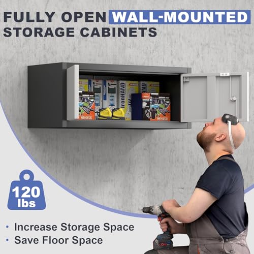 STEELIST Metal Locking Cabinet, 12.8" H Garage Cabinet Wall Mount, Steel Storage with Doors, Floating Storage Organization for RV, Hanging Cabinets for Workshop, Warehouse, Wall Cabinet