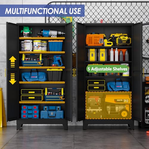 AUEYTVR 75" Metal Garage Storage Cabinet with 2 Doors and 5 Adjustable Shelves,Metal Storage Cabinets,Steel Tool Cabinets for Home,Office,Garage,Warehouse (Black, 75''H x 36''W x 18''D)