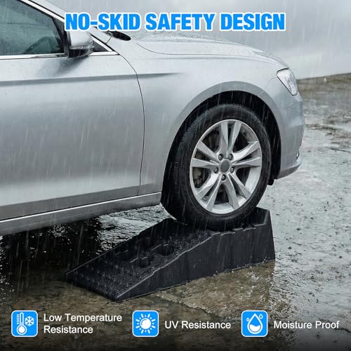 2 PCS Car Ramps for Oil Changes, 13000lbs Heavy Duty Plastic Oil Change Ramps, 12" Wide Low Profile Design with 8.6" Lift Height, Jack Support for Vehicle Service & Garage Repair Black