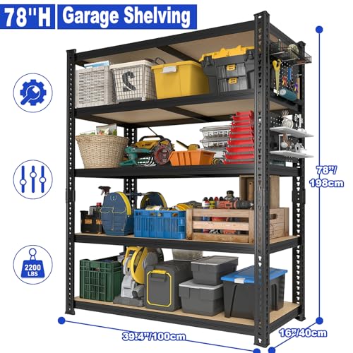 ZEUKMXOO 40''W Garage Storage Shelves, Storage Racks Shelving Units, Storage Shelves Heavy Duty, Adjustable Metal Shelves with 2 Pegboards for Basement, Warehouse, Pantry, Kitchen, 2200 LBS