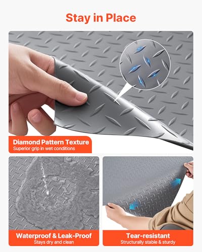 VEVOR Garage Floor Roll, 7.5 x 20 ft Garage Flooring Mat, 2.2 mm Thickened PVC Diamond Plate Floor Protector Mat with Double-Sided Tape, Non-Slip, Easy to Clean for Warehouse, Gyms,Silver Gray