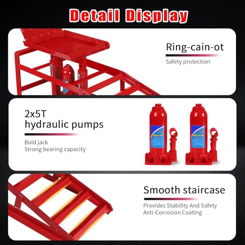 GETTKAOR 5T 11000lbs 2-Pack Hydraulic Car Ramps,Hydraulic Vehicle Ramps Assemble Easily,Automotive Ramps for Oil Changes,Low Profile Car Ramp for Home Garage, Auto Garage Repair.