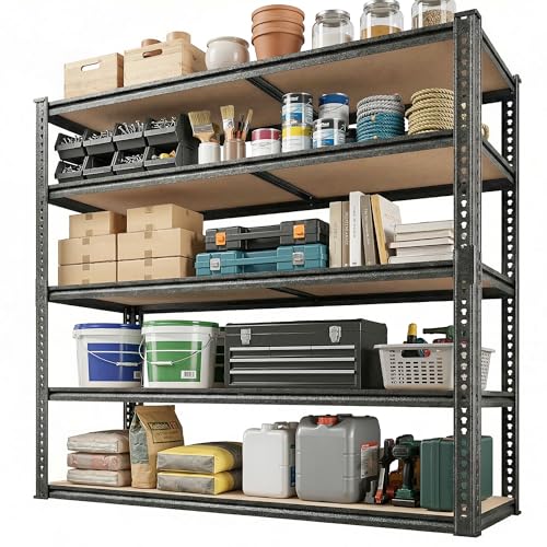 REIBII 5 Tier Garage Shelving,72''H Heavy Duty Storage Shelves,Adjustable Metal Shelving Shelves,Pantry Shelf for Small Offices, Libraries, Or Retail Spaces Basement72 H x 40" W x 20" D,2500LBS