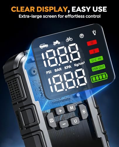 8000A Car Battery Jump Starter with Air Compressor 160PSI, Car Jumper Starter Portable (All Gas 12L Diesel), 12V Jump Box Car Battery with 600LM Light, Jumper Cables, Large LCD Display, Power Bank