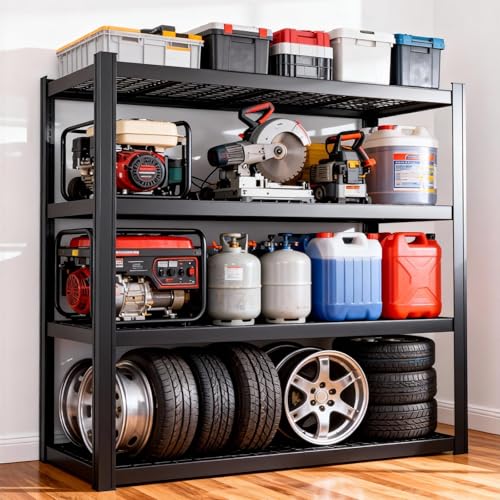 YWTA 71" Wx71 H Industrial Shelving,8000LBS Garage Storage Shelves,4 Tier Adjustable Metal Shelving,Heavy Duty Shelving for Factory, Garage,Warehouse,Barn (1)