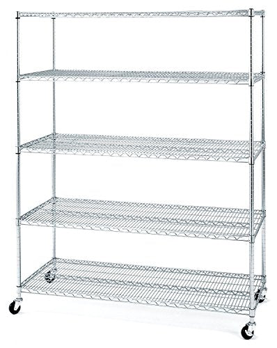 Seville Classics UltraDurable Commercial-Grade 5-Tier NSF-Certified Wire Shelving with Wheels, 60" W x 24" D - Plated Steel