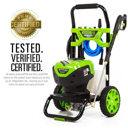 Greenworks 2300 PSI (2.3 GPM Max) Electric Pressure Washer (25°, 40°, Soap, and Turbo Nozzle) For Use On Decks, Fences, Concrete Patios, Sidewalks & More. Medium-Duty