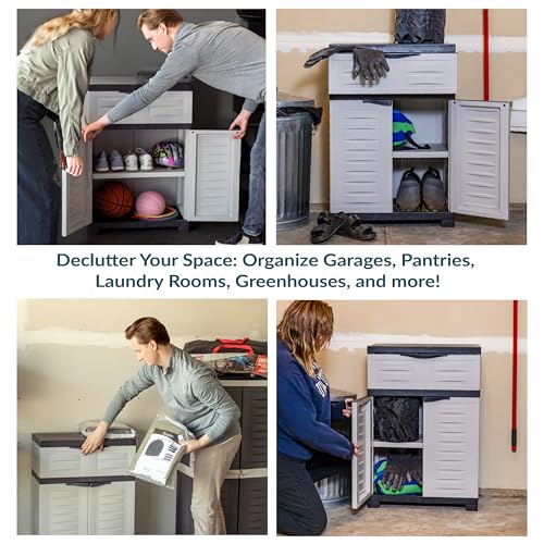 Sunnydaze 34.5" H Resin Garage Storage Cabinet - Garage Cabinet with Adjustable Shelf - Freestanding Utility Storage for Laundry Room, Office, Basement - Gray