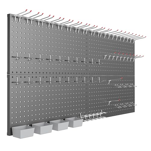 TORACK Garage Tools Organizer Boards Kit with Hooks, Modular Wall-Mounted Tool Storage Pegboard for Workbench(Black, 4 Panels with Hooks)