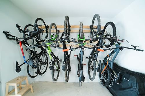 Steadyrack Bike Rack – Pivoting Mountain Bike Rack, Holds Up to 77 lbs, Fits 24"-29" Wheels, 2.1"-2.8" Tires, Foldable Wall Mount for Space-Saving Bicycle Storage