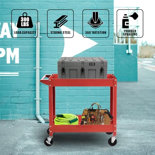 BIG RED 300 LBs Capacity 2 Shelf Steel Service Utility Cart, APTC304R
