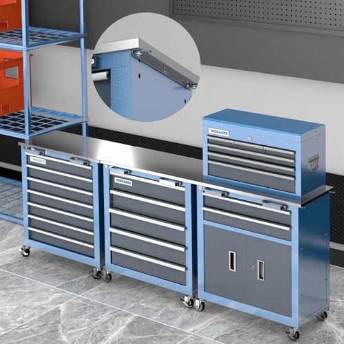LARBANKE 3 Different Types Tool Chest Combination,Rolling Tool Chest with Stainless Countertop,Tool Cabinet with Connection Buckle,Wheels and Foot Pads,Portable Tool Box Inside