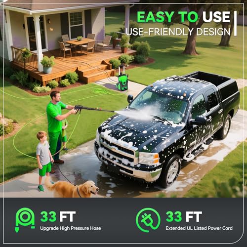Electric Pressure Washer, 5000 PSI 4.0 GPM Heavy Duty Power Washer, with 4 Nozzles,Foam Cannon,33FT Hose Reel and 500ml Soap Bottle for Home/Cars(Light Green)
