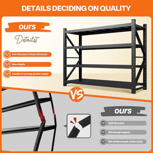 70H"Garage Shelving Units,5000LBS Storage Shelves,Garage Shelving Heavy Duty Metal Adjustable Shelves,Metal Shelving Rack,4Tier Large Tall Industrial Shelving for Warehouse,Pantry 60" W*24" D*70" H