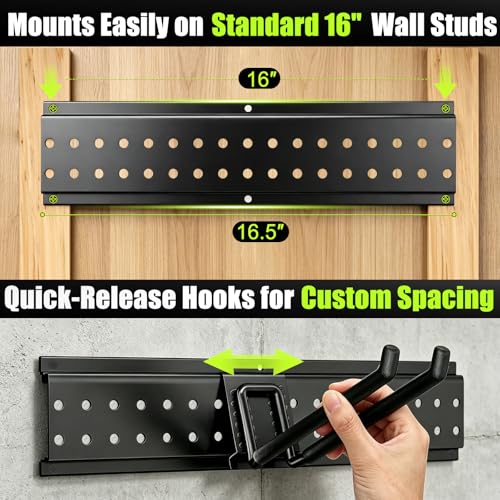 HOLDRAIS Garage Tool Organizer Wall Mount, 49.5 Inch Heavy Duty Garage Organization System with 10 Adjustable Hooks, Garden Tool Storage Rack for Garage, Yard & Shed, Holds Up to 400 lbs