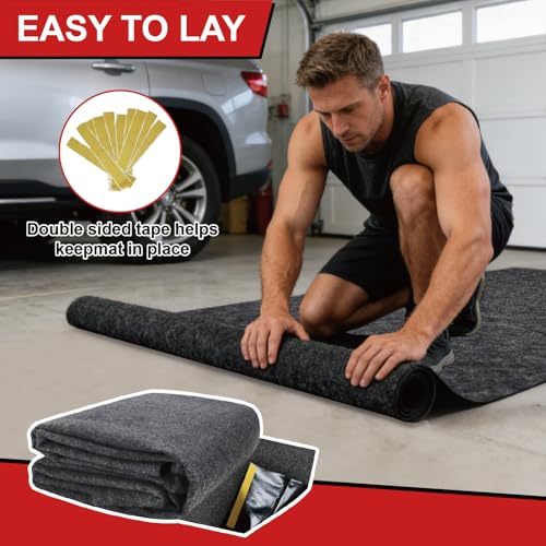 17' x 7.45' Garage Floor Mat for Under Car, Heavy-Duty Oil Spill Mat, Waterproof & Absorbent Garage Flooring, Non-Slip Protective Pad for Garage & Shop, Reusable & Washable with Adhesive Tape