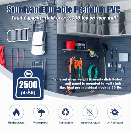 2026 Garage Organization: PVC Slatwall Panels 4x8 ft – Garage Storage Wall System, Heavy Duty Tool Organizer Wall Mount, Waterproof Garage Wall Panels, Easy DIY Install with 3 Hooks (8 Pack of 1x4ft)