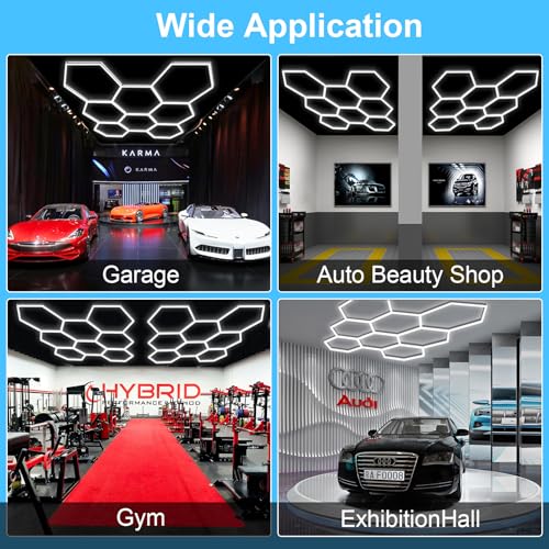 MODERN 11Grids Hexagon Garage Light: 48Pack 384W 47000LM High Brightness Hexagon Garage Lights-Easy Install Honeycomb Ceiling Lights for Warehouse, Gym Basement, Exhibition Hall