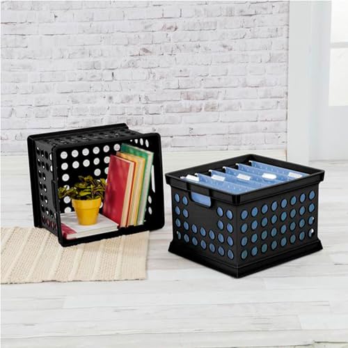 Sterilite Stackable Plastic Storage Crate Bin Organizer File Box with Handles for Home, Office, Dorm, Garage, or Utility Organization, Black, 12-Pack
