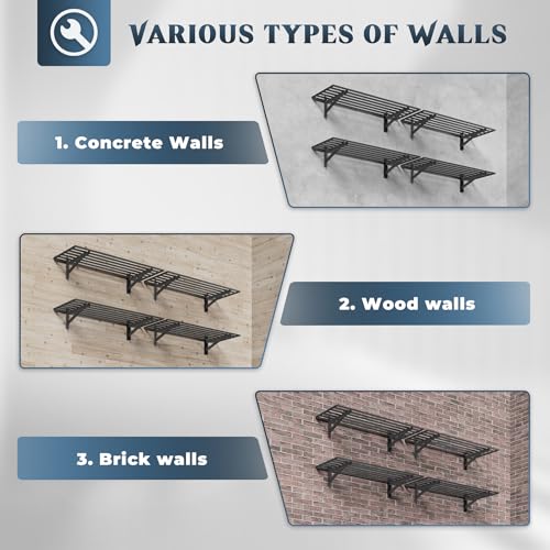 Jusgym 4-Pack 1.5x4ft Garage Shelving Wall Mounted, 1.5 x 4' Heavy Duty Garage Storage Shelves with Hooks, 1000LB Capacity