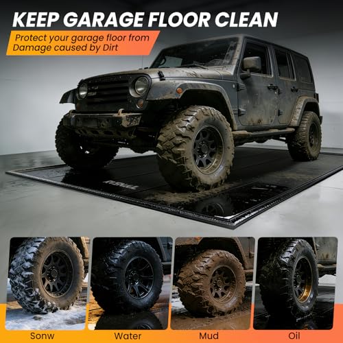 RVSNAIL Garage Floor Mat, 7'9''x18' Heavy Duty 1.2inch Thick Containment Mats, Waterproof PVC Matwith High Elastic Sponge Column, Non-Slip Surface, Parking Mat with a Squeegee