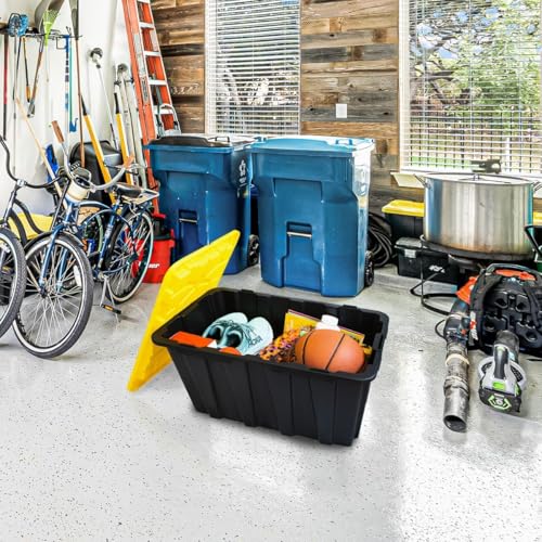 4 PACK of 17 Gallon Large Black & Yellow Storage Bins | Plastic Tote Organizing Container with Secure Latching Lids, Stackable, Extra Strength with Built in Handle | 24.5" x 16.5" x 13.5"