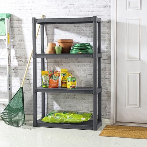 Sterilite 6-Pack 4 Shelf Unit, Heavy-Duty Shelving Storage and Utility Rack - Standing Plastic Organizer Shelves for Kitchen, Bathroom, and Garage
