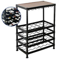 SafeRacks Freestanding Wine Rack with Wood Table Top and Glass Holder, Holds 24 Bottles and 9 Wine Glasses, Adjustable Metal Wine Storage Display Shelves for Kitchen, Bar, Dining Room - Matte Black