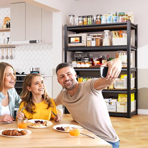 KORVENA 71.2''H Storage Shelves, 2500lbs Garage Shelving,Adjustable Heavy Duty Shelving Unit,5T Tall Garage Shelves，Wood Metal Standing Shelf Units,Utility Rack for Kitchen 71.2''H*31.5''W*13.8''D
