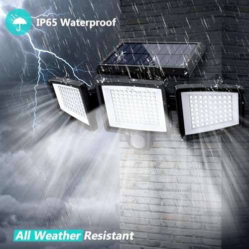 Tuffenough Solar Outdoor Lights 2500LM 210 LED Security Lights with Remote Control,3 Heads Motion Sensor Lights, IP65 Waterproof,270° Wide Angle Flood Wall Lights with 3 Modes(2 Packs)
