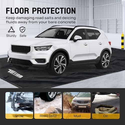 TUFFIOM 9'x 20' Containment Mat w/Squeegee, Garage Floor Mats for Under Car, Heavy Duty Waterproof Car Parking Mats for Snow Ice Rain Mud Oil