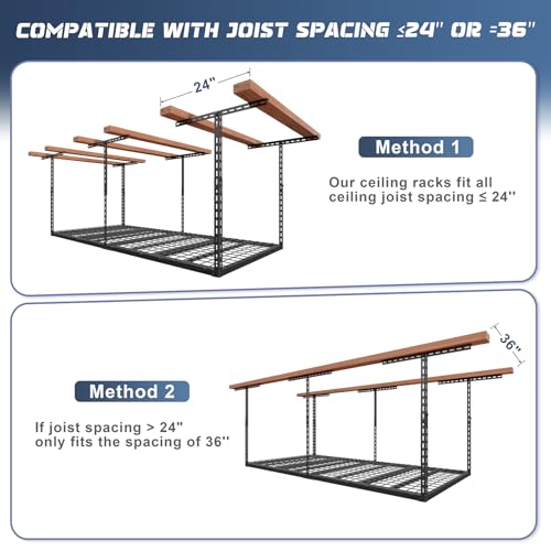 Jusgym 3X6FT Overhead Garage Storage Rack, 26"-40" Height Adjustable Garage Ceiling Storage Racks, Heavy Duty Metal Overhead Storage Organizer System, 450LBS Weight Capacity