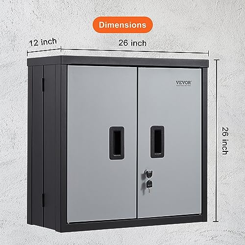 VEVOR Foldable Wall Cabinet, Metal Garage Locker Mounted 26" Small Tool Chest 240 LBS Loading Capacity Adjustable Shelf Magnetic Door File for Warehouse Office Home Black