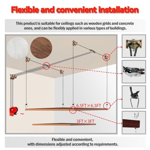 Adjustable Overhead Garage Storage Lift – Heavy Duty Ceiling Mounted Rack System, 300 lbs Capacity Hoist for Garage Organization
