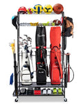 FHXZH Golf Bags Storage Garage Organizer - Stand for 3 Golf Bags, Clubs, and Equipment Accessories with Wheels