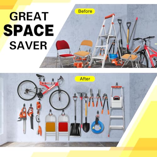 LUPYJI 28 Pack Heavy Duty Garage Hooks, Utility Wall Mounted Storage System, with Anti-Slip Coating Hanger, for Hanging Power and Garden Tools, Ladders, Bikes, Ropes and Bulk Items