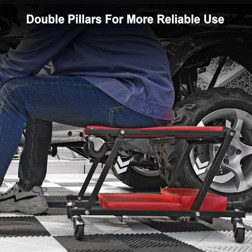 BIG RED ATR6505R-2 Torin Z-Creeper Seat: 36" Foldable Creeper, 2-in-1 Garage Shop Creeper for Auto Repair with 6pc Wheels, 300 lbs Capacity - Red