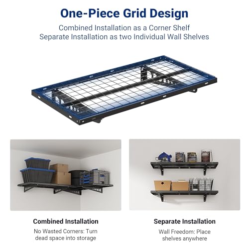 FLEXIMOUNTS 2 Pack 2x4ft Corner Wall Shelving Garage Storage Rack, 24x48 inch Floating Shelves, 660lbs Total Weight Capacity, Black, Pro Series