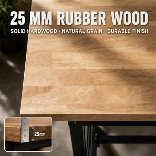 60'' Adjustable Workbench with Storage Shelf & Pegboard – Max Load 2000 LBS, Heavy Duty Rubber Wood Tabletop Tool Bench with AC/USB Outlet, Garage Organization, Work Benches for Workshop, Office