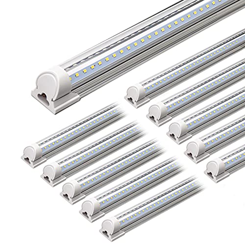 Barrina LED Shop Lights 4FT, 40W 5500LM 5000K Daylight White, T8 LED Garage Lights, V Shape, Clear Cover, High Output Tube, Linkable 4 Foot LED Strip Light for Workshop, Warehouse with Plug, 10 Packs