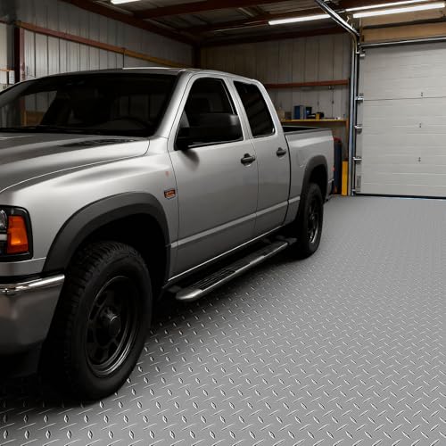 VEVOR Garage Floor Roll, 7.5 x 20 ft Garage Flooring Mat, 2.2 mm Thickened PVC Diamond Plate Floor Protector Mat with Double-Sided Tape, Non-Slip, Easy to Clean for Warehouse, Gyms,Silver Gray