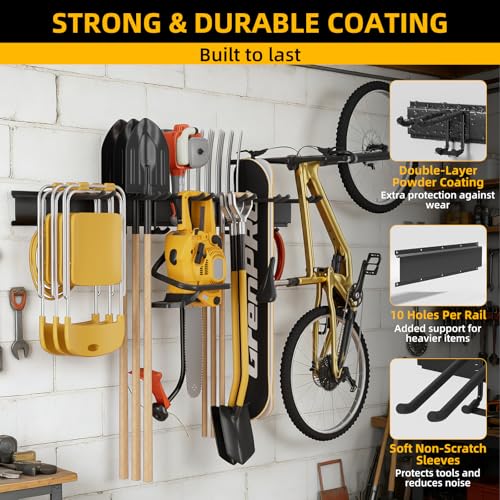 GRENPRO Garage Tool Organizer Wall Mount with 49.5 inches Rails and 6 Double-layer Hooks, Heavy Duty Tool Rack, Garage Storage Rack For Yard Tools
