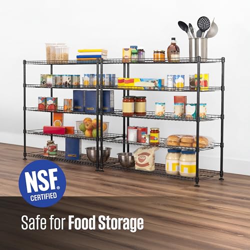 SafeRacks 10-Tier Pantry Shelf, Metal Wire Shelving Unit with Adjustable Shelves & Feet, Anti-Tip Kit, NSF Certified Steel Storage Rack for Kitchen or Garage Black 14" DÌ—36" WÌ—68" H