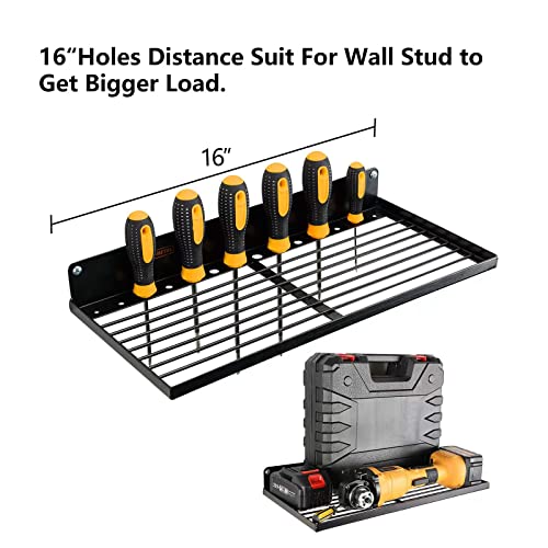 UU-Major Power Tool Organizer with Charging Station,Drill Holder Wall Mount,Garage Storage Shelves for Organization and Storage,Heavy Duty Pegboard Wall Organizer Set Solid Metal Black 2 Pack 4 Set…