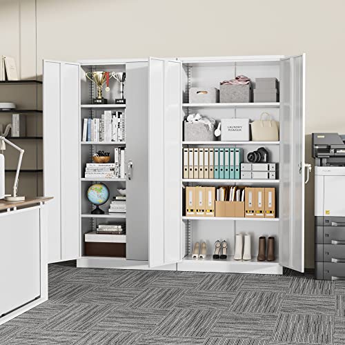 Crownland 72" Lockable Metal Storage Cabinet, Garage Storage Cabinets, High Office Cabinet with Adjustable Shelves for Garage, Home Office,Pantry, File(White)