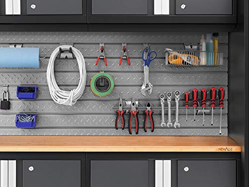 NewAge Products Pro Series 56-Inch x 24.5-Inch Diamond Plate Silver Slatwall Backsplash, Heavy Duty Steel Garage Wall Organizers, 51713